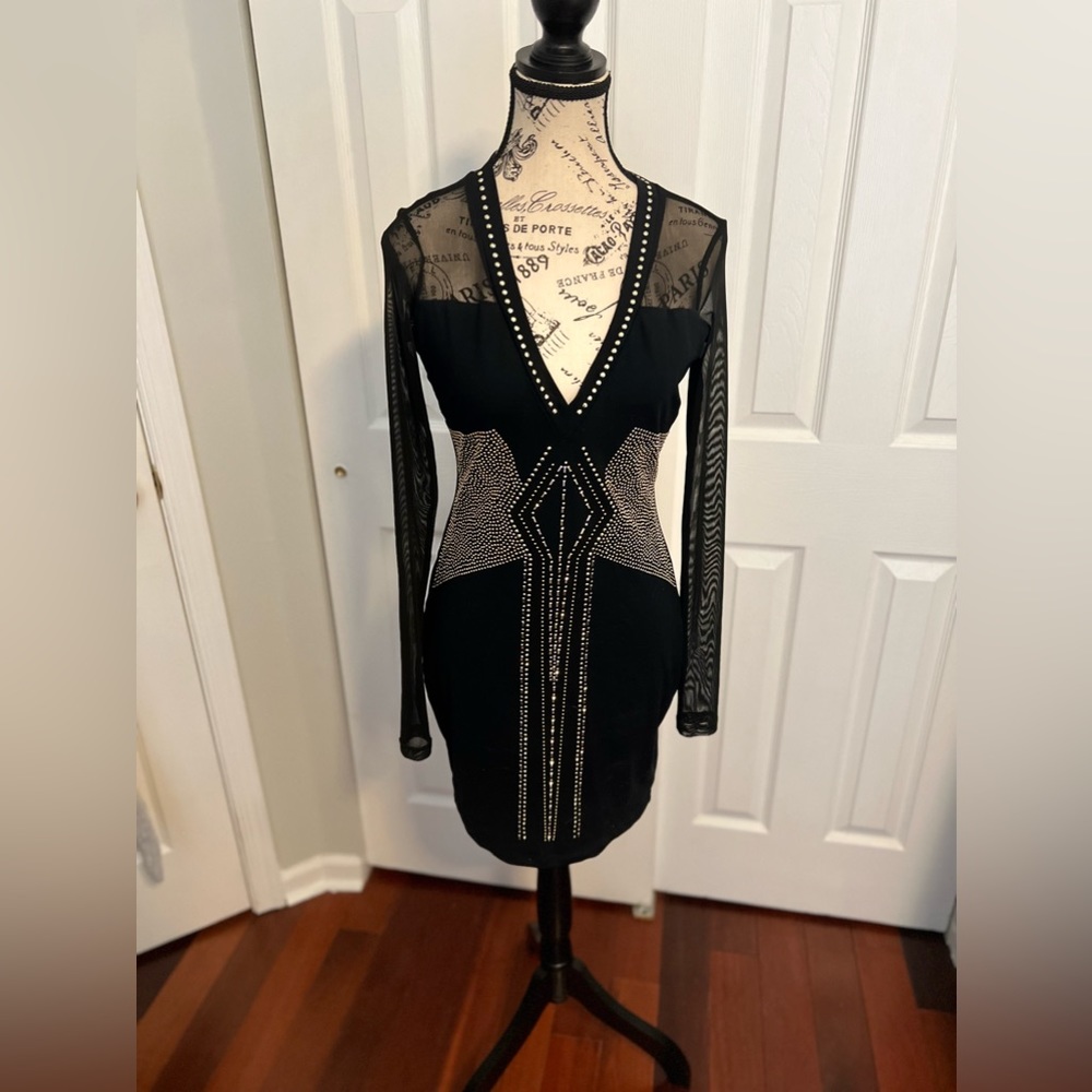 Black studded Bebe mini dress